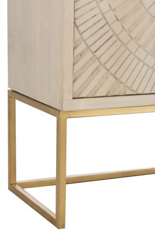 Buffet 2 portes NIRA en bois de manguier beige piètement métal doré 